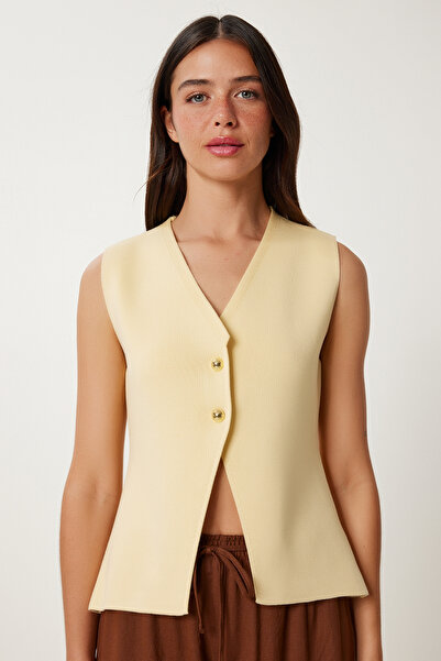 Lovelyİstanbul Summer Cotton Knitwear Flexible Vest Yellow Lus0150