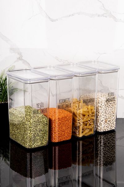 Dolkin Home 4-Piece 3000 ml Vacuum Cover Food Set Pulses Storage Box 25 Types Transparent Pulses Label