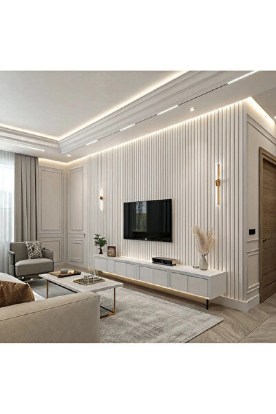 Vuslat Hediyelik Dekoratif Duvar Çıtası (50x5cm ) (10 ADET)dekorasyon Ahşap Şerit Duvar Panelleri Iskandinav Beyaz