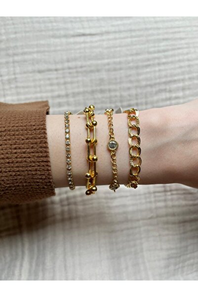 Vipfoni Gold Color Chain Bracelet Set of 4 - Mgld3
