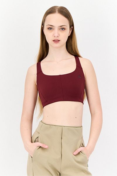 adidas Women Brand Logo Padded Training Sports Bra, Maroon