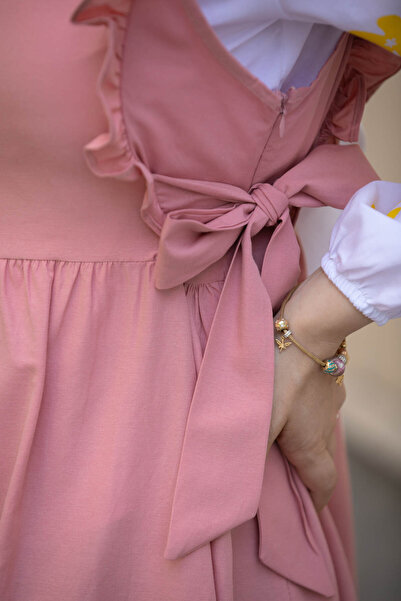 TOFİSA Pink Women's Shirt Dress - Plain Crew Neck - 10510