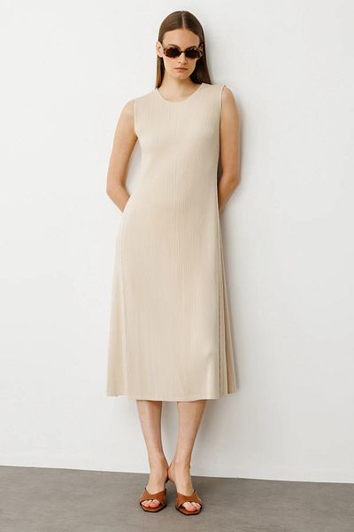 Ekol Accordion Fabric Sleeveless Dress