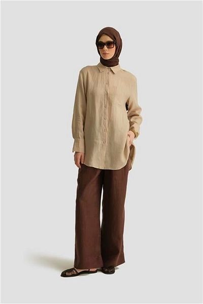 Armine Linen Palazzo Trousers 25Yd4231-2 Bitter Brown