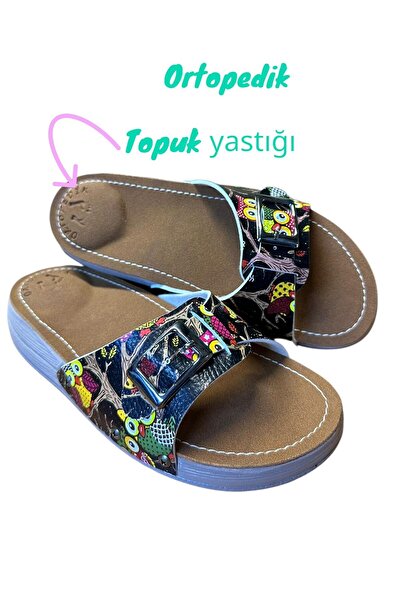 AFFECTİONE topuk dikeni terliği ev terliği sokak terliği baykuş siyah desen g...