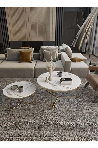 GENERAL ZAHRAT ALFKHAMAH Modern 2pcs Nesting Round Coffee Table Set
