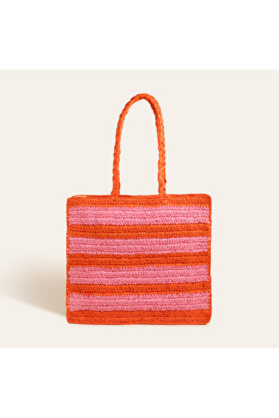 Zsa Zsa Zsu Delhı Rafya Omuz Çantası 43x35 Cm Turuncu - Pembe