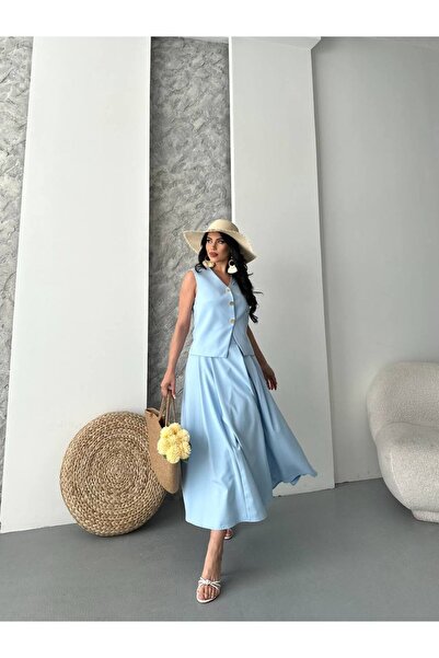 Bella Breeze بدلة نسائية علوية سفلية أنيقة بأزرار مفصلة وتنورة سترة ممتازة بد...