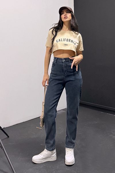 TOFİSA Blugi de damă, uni, medii, albastru închis, slim fit Mom - 13360