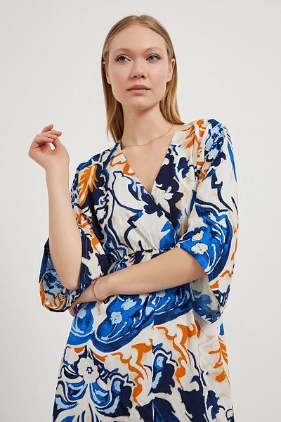 Arma Life Armalife 9818 Bat Sleeve Double Breasted Collar Patterned Viscosa Women Dress