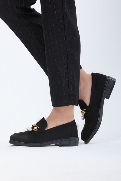 TOFİSA Women's Black Suede Pearl Shoes - 24163