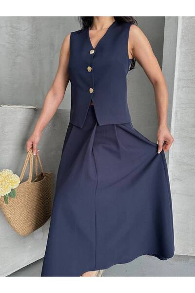 Bella Breeze بدلة نسائية علوية سفلية أنيقة بأزرار مفصلة وتنورة سترة ممتازة بد...