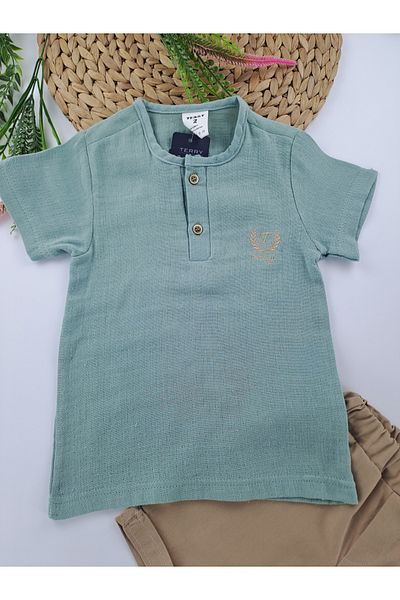 Butik Boy's Muslin Shirt, Lapel Collar Linen Shorts, Double Suit, Premium Quality