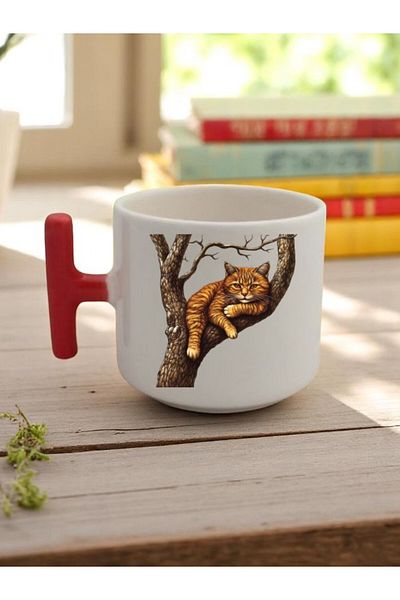 lili hediyelik 3-Piece Mug Cup Gift Ceramic Mug with Cat on Tree Printed