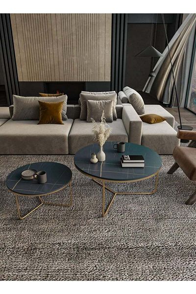 GENERAL Modern 2pcs Nesting Round Coffee Table Set for Living Room Balcony Garden Etc, Round Coffee Table