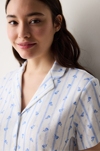 Penti Roses Pointel Gömlek Pantolon Kırık Beyaz Pijama Takımı