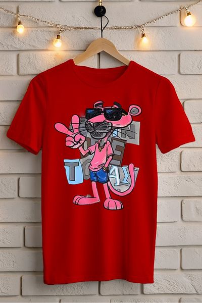 New Shine 1 T-Shirt Is a Gift for Purchases of 6 or More in the Cart - Pink Panther Printed Oversize T-Shirt