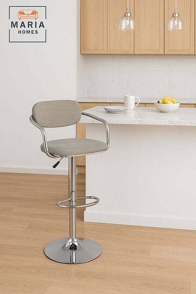 MARIA HOMES Modern Adjustable Bar Stool with Chrome Base and Gray Mesh Back – Swivel Counter Chair