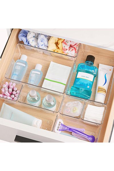 DELPI Modular Drawer Organizer, 11 Transparent Compartments