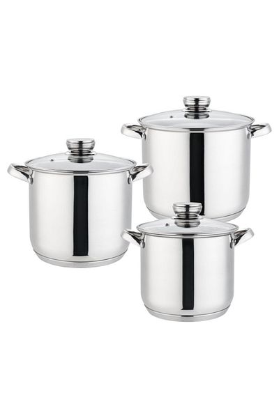 GRÜNBERG 6-piece set of 3 stainless steel pots with glass lids Grunberg