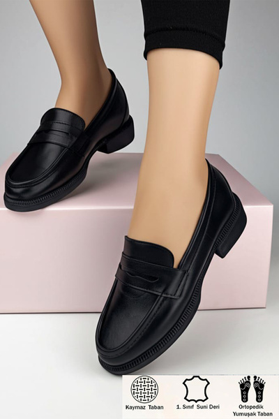 CEYDA SHOES Чорні класичні мокасини без шнурків, жіноче взуття, нековзна підошва, жіноче взуття на підборах