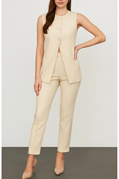 todays co Cream Vest Pants Bottom Top Set