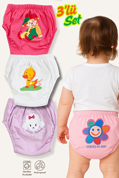 Genel Markalar Kız Bebek Çocuk Desenli Sevimli 3 Lü Alıştırma Külodu Sızdırmaz Antialerjik Çocuk Külodu 3-4 Yaş