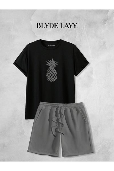 BLYDE LAYY Unisex Pineapple Printed Shorts-T-Shirt Set