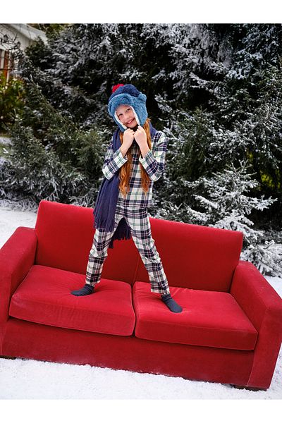 Penti Set de pijamale unisex pentru copii bleumarin, cămașă în carouri, pantaloni