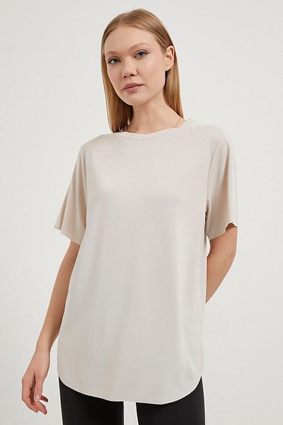 Arma Life Tricou de bază pentru femei, cu decolteu rotund, modal, crem