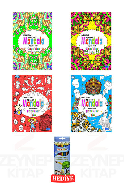 Parıltı Yayınları Coloring Book for Kids Set of 4 Mandala (Dry Crayons)