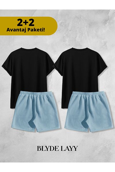 BLYDE LAYY Whiskey-Coctail Printed Unisex 2-Piece Lover Couple Combination (2 Shorts - 2 T-Shirt Set Advantage Package)