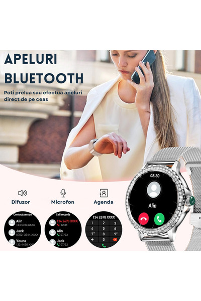 Evolve-x Smartwatch For Women Evowatch9, Apeluri Si Notificari Bluetooth, Monitorizare Sanatate