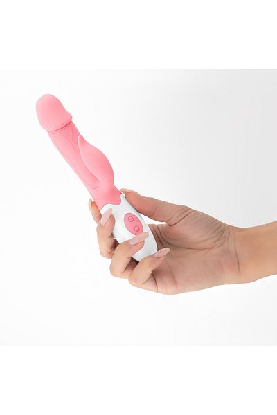 Crushious Vibrator Mochi Rabbit + Lubrifiant, 30 de Functii Placere Duala si Intensa Crushious, Roz/ Alb