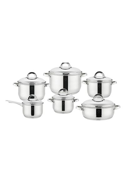 GRÜNBERG 12-piece set of 6 stainless steel pots with stainless steel lids Grunberg