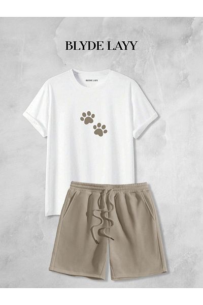 BLYDE LAYY Unisex Paw Design Printed Shorts-T-Shirt Set