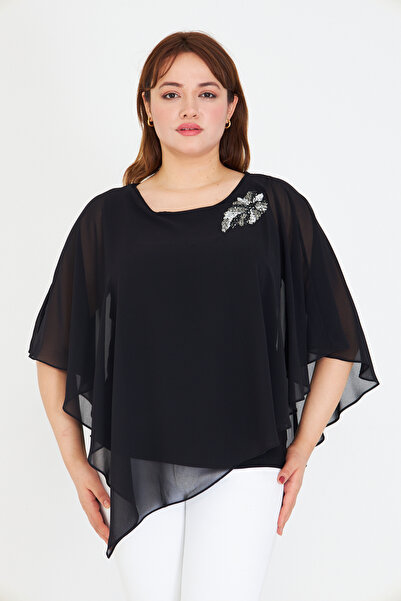 UNIQUE LADY Bluză confortabilă din șifon în straturi - Decorată cu pietre, Mă...