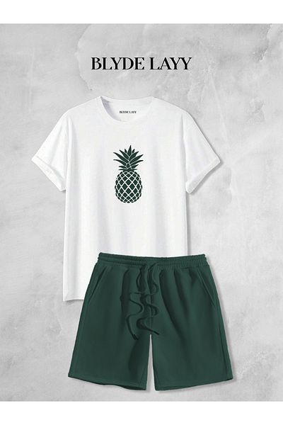 BLYDE LAYY Unisex Pineapple Printed Shorts-T-Shirt Set