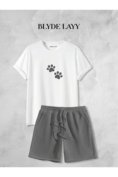 BLYDE LAYY Unisex Paw Design Printed Shorts-T-Shirt Set