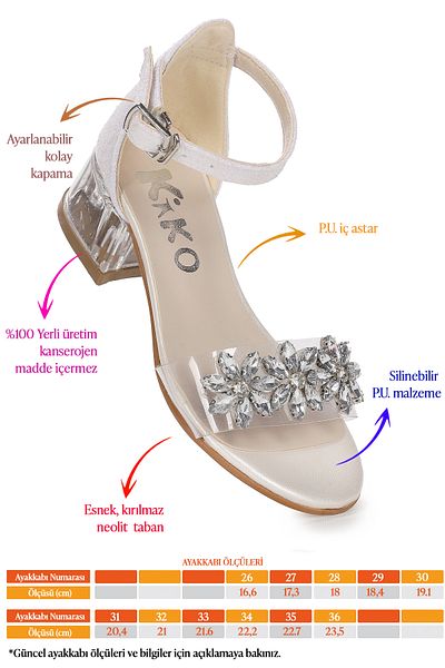 Kiko Kids Yangu Sand Silvery Stone Girl's 3 cm Transparent Heeled Sandals Evening Dress Shoes