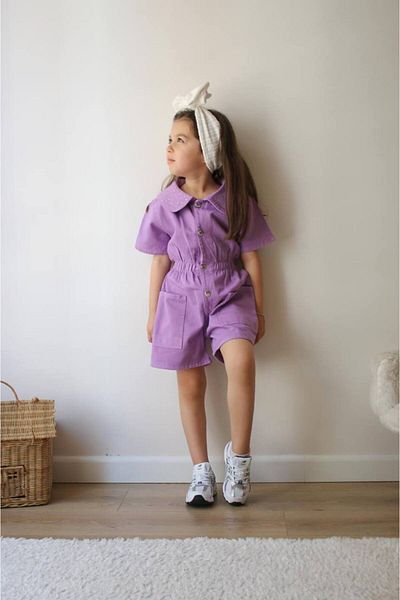 Hzmis New Season Girl's Purple Pocket Denim Shorts Salopet