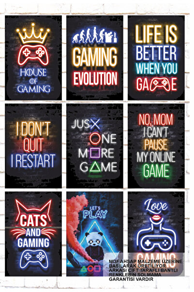 bin ler ce tablo oyuncu gamer genç odası ps pc konsol oyunları 9 Parça Karışı...