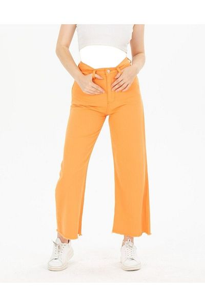 KOTOLOG Women's Colorful Gabardine Leg Tasseled Loose Trousers Trend Model