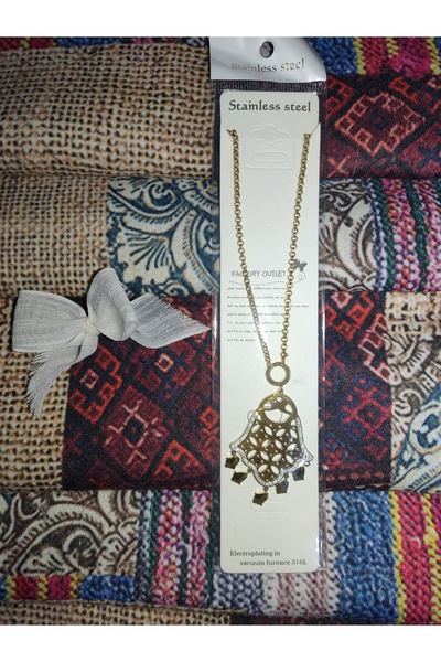 ESTİKO Steel Gold Color Necklace with Stone on Ethnic Model