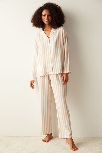 Penti Dream Sleep Bej Cămașă în dungi Pantaloni Set pijamale