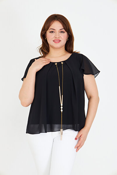 UNIQUE LADY بلوزة نسائية بتصميم عصري وعصري مع قلادة مقاس كبير