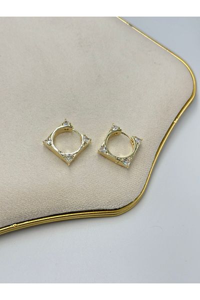 MyladyAccessoriess Single Stone Detailed Hoop Earrings (Steel)