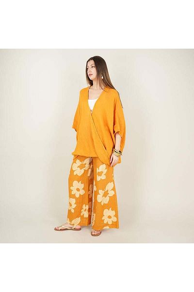 Ranasubaşı Floral Patterned Orange Linen Trousers
