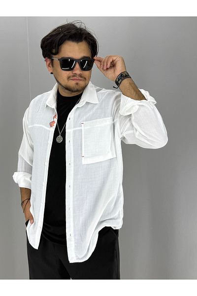 MARESHAL Shirt Oversize Shirt with Placket Embroidery Detail (White)
