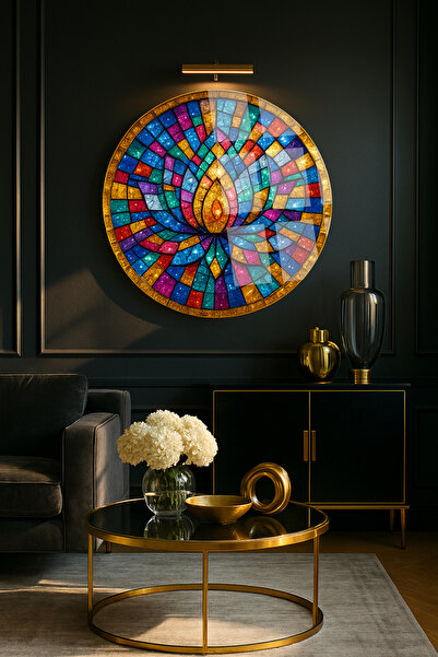 TAULART VITRAŽI SA KAMENOM I EMERALDIMA, NELOMILOVIT LUKSUZNI STAKLENI STOLOV